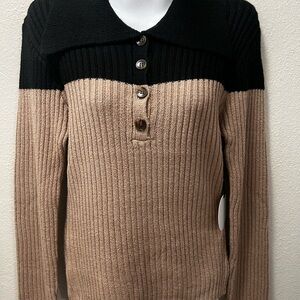 Elegant Black and Tan Ribbed Women's Sweater
